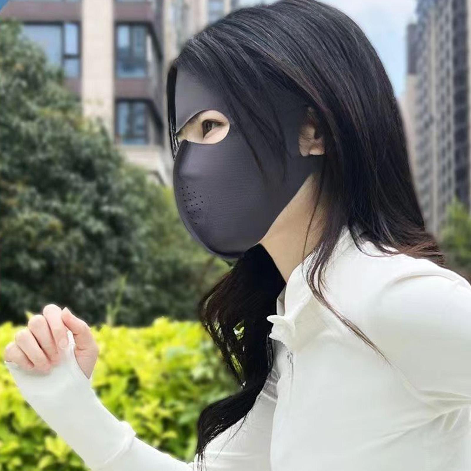 Summer Sun Protection Mask Lightweight & Breathable Full Face Sunshade Mask for Summer Riding Sports Black