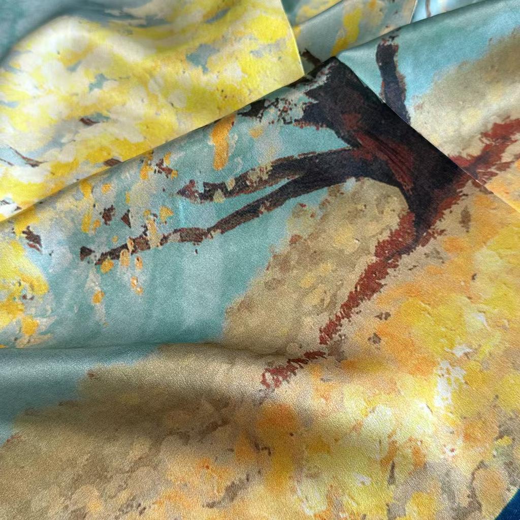 100% Mulberry Silk Scarf Van Gogh Inspired Blossom Tree Oil Painting Print Lightweight  Fashion Women's Scarves