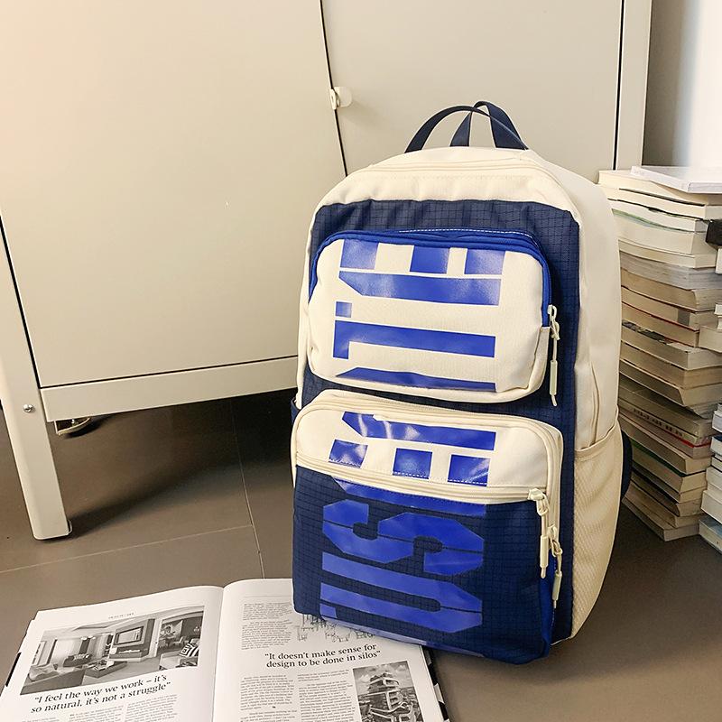 

Школьный рюкзак высокая ценность буквенный рюкзак пара повседневный простой легкий для поездок мода универсальный большая вместимость синий