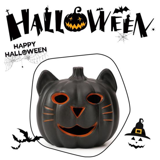 Halloween Pumpkin Lantern Light Up Pumpkin Ornament with Spooky Curved Face for Halloween Party Indoor Outdoor Decor