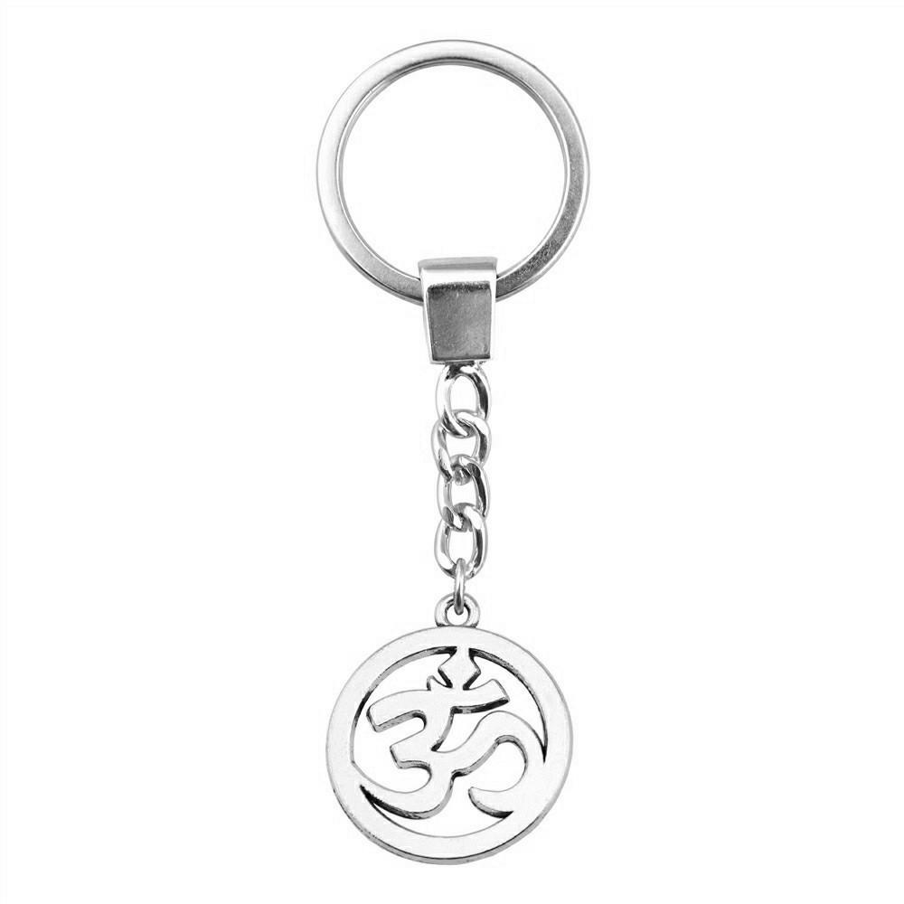 OM Symbol Letter Keychain Tags Yoga Themed Charm Key Holder 30mm Ring