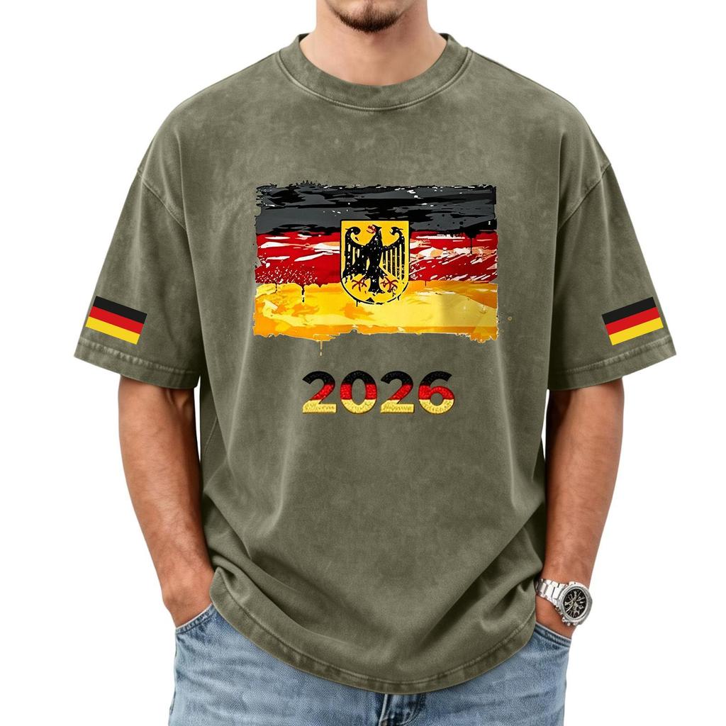 Men's Casual Short Sleeve T Shirt Crew Neck Germany Flag Graphic Print 2026 Supporter Fan Apparel Washed Fabric
