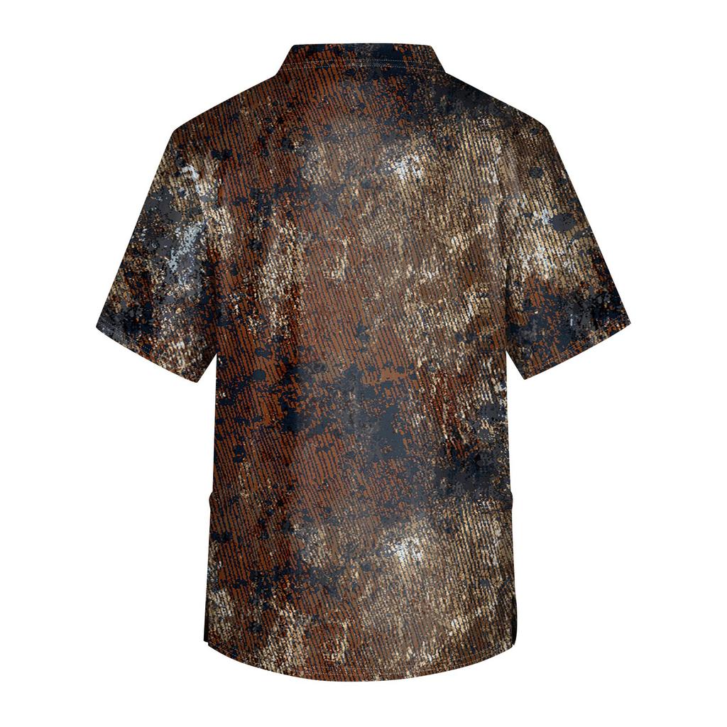 Men's Printing Short Sleeve V-neck Working Blouse Chest Pocket Carer Top