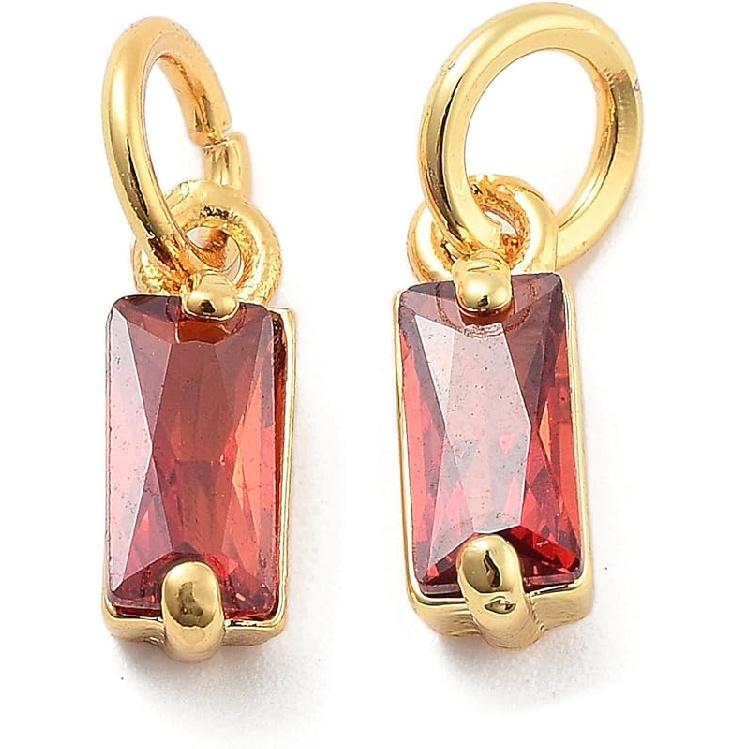 Pandahall 12Pcs 18K Gold Plated Rectangle Charms Cubic Zirconia Birthstone Charms Brass Crystal CZ Stone Pendants with Jump Ring for Jewelry Making