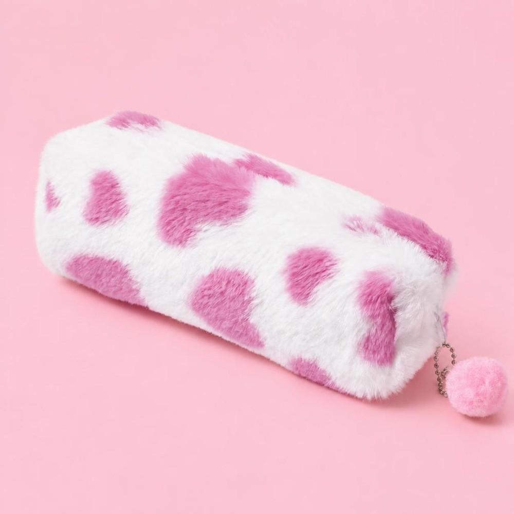 Cartoon Plush Pencil Case Leopard Print Storage Bag Cute Pencil Pouch Students
