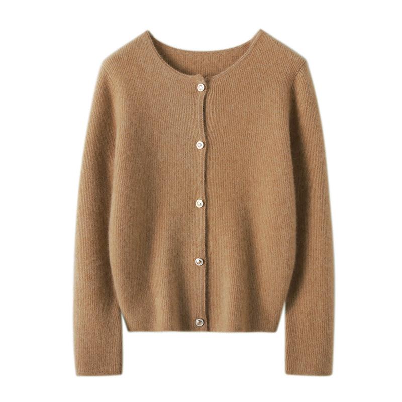 Women's 100% Pure Cashmere Cardigan - Round Neck, Long Sleeve, Button-Up Knit Sweater for Spring and Autumn