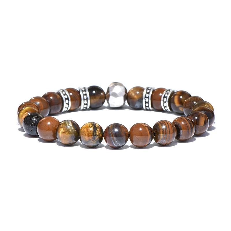 Gothic Skull Bracelet For Men 8mm Smooth Tiger Eyes Stone Strand Braslet Accessories Hombre Gifts For Him Vintage Jewelry Joias