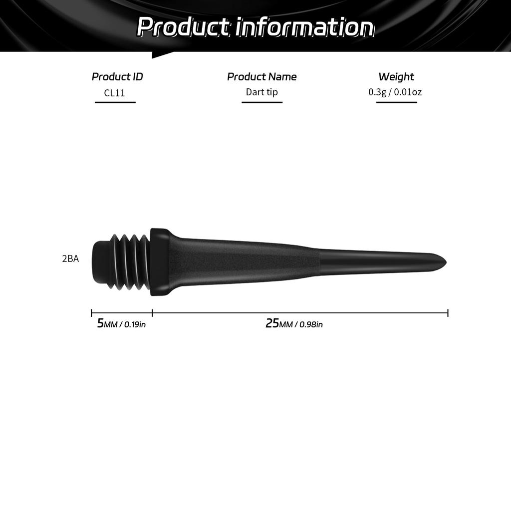 CyeeLife Dart Tips, Plastic, 1000 Pieces, High-Quality Soft Dart Tips, I 2 BA Line I Darts, Durable Replacement Tips for Soft Darts, Black
