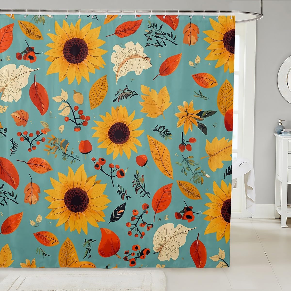 Japanese Style Shower Curtain,Red Cherry Blossom Bathroom Curtain,Mount Fuji Train Print Waterproof Curtain Kids Girls Teens 90x180CM