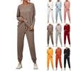 Conjuntos de 2 piezas para mujer Tops fruncidos de manga larga Pantalones de pierna ancha Conjuntos de chándal