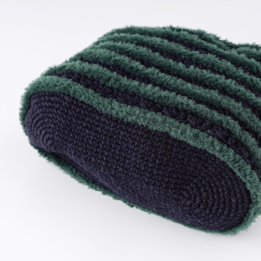 Raw Wool Knitting Kit Fur Border Bag #17-6 (Navy)