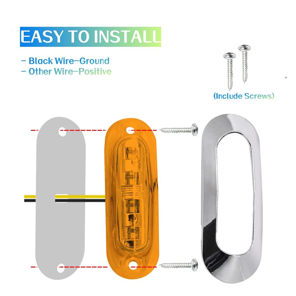 LED Side Marker Lights Side Lamps 12V 24V High Brightness Waterproof Suitable for Yellow 4-LED Universal, Trucks, Trailers, Buses, Boats,