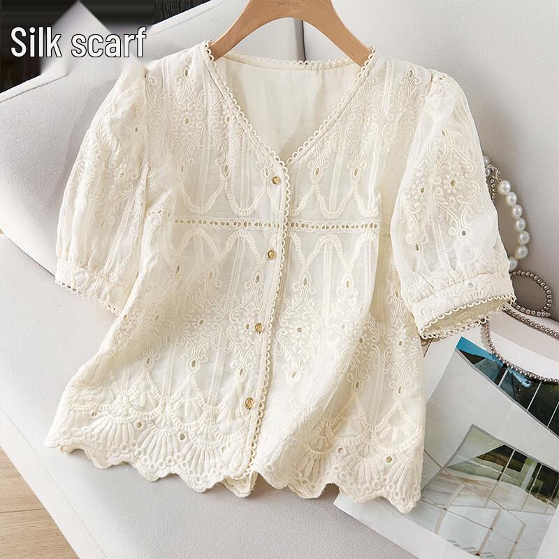 

Cypress She Women s Hollow Lace V-Neck Short Sleeve Blouse XXL