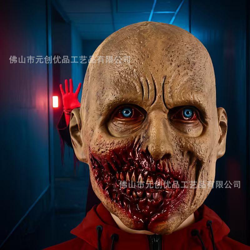 Horror Mask Halloween Skull Ghost Face Zombie Bloody Latex Full Face Headgear Haunted House Costume Prank Prop Crooked Mouth Blue-Eyed M
