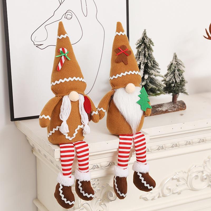 New Christmas Children's Gifts Brown Hat Dolls Long Legs Dolls Christmas Decoration OrnamentsHome Table Shelf Decor for Holiday Season
