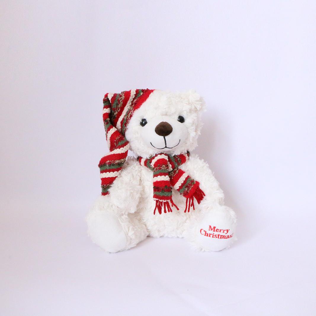 Quick Shipment Christmas White Bear Wearing Hat Scarf Festive Stuffed Toy Christmas Gift Decoration  Teddy Bear Gift 9.5