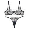 Set di Biancheria Intima da Donna con Stecche Reggiseno Francese a Balconcino Ultra-sottile Traspirante Ricamato con Ferretto Trasparente Set Due Pezzi