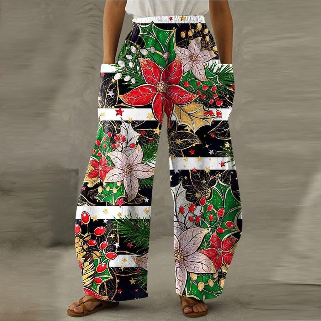Women's Fashion Christmas Elements Printed Loose Casual Wide Leg Pants