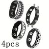 4Pcs Punk Faux Leather Studded Bracelet, Suitable For Both Men And Women, Can Be Worn Daily And Is Perfect For Parties