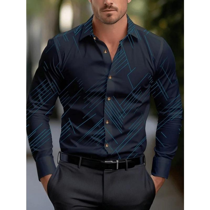 Colorful Geometry Pattern Hawaiian Shirts For Men Color Block 3D Printed Aloha Shirts Casual Loose Long Sleeve Lapel Tops Blouse