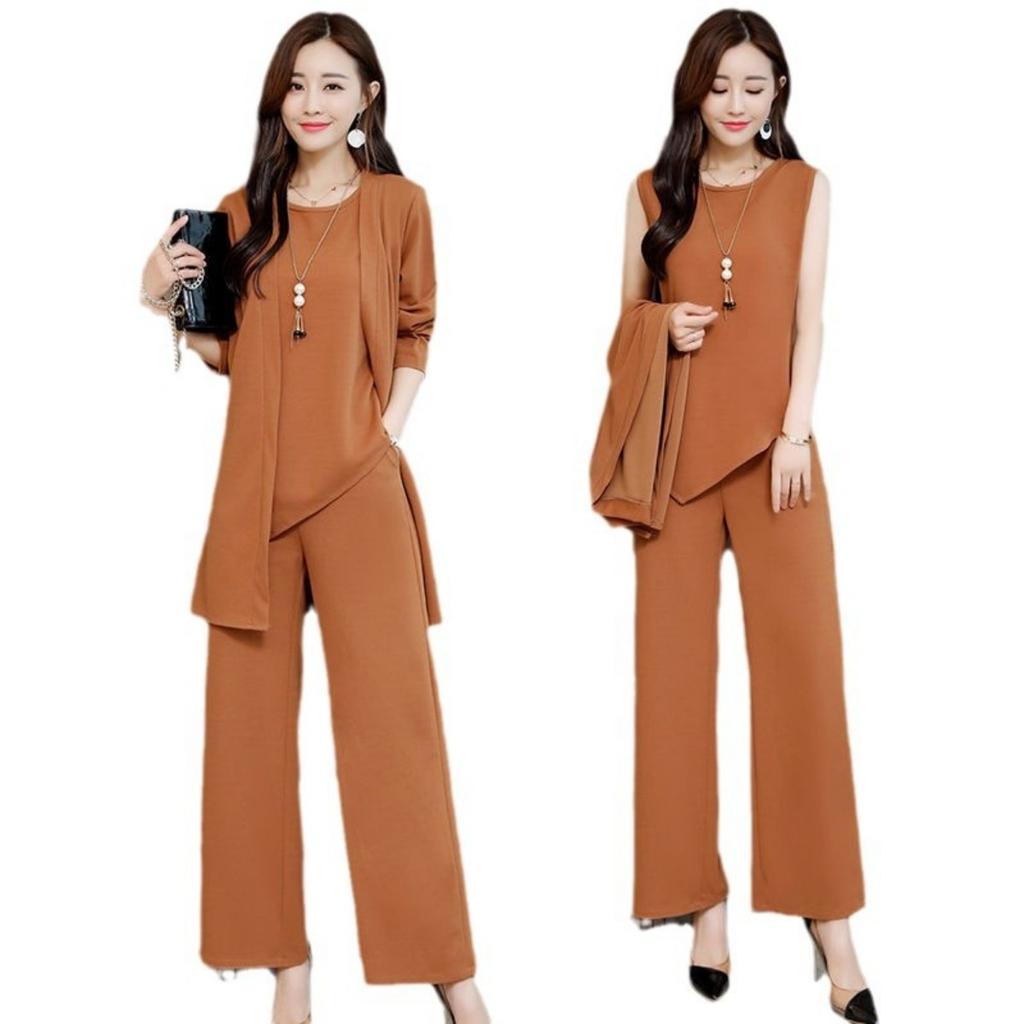 Dámská 3dílná sada, Tištěná kardiganová bunda a jednobarevné vnitřní ramínkové ležérní kalhoty, Denní sada