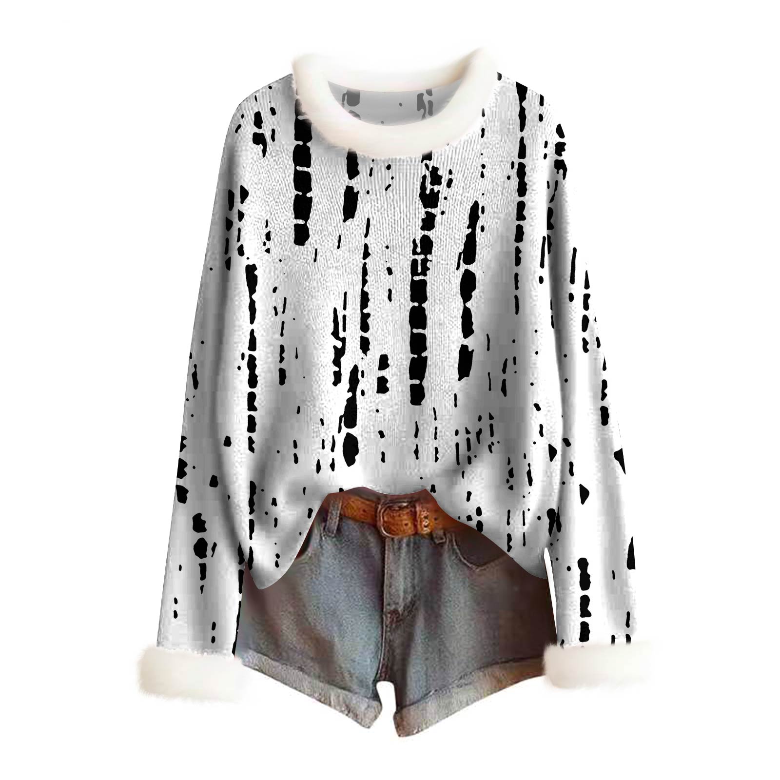 

Женский модный свитер с принтом и шерстяным воротником, повседневный вязаный пуловер с длинными рукавами XL белый