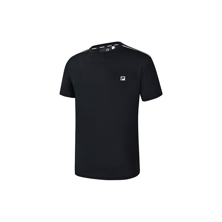 FILA Athletics Running Fitness Solid Color Crew Neck Knit Short Sleeve Raglan T-Shirt Men Tops Deep-Black A11M232101F-BK