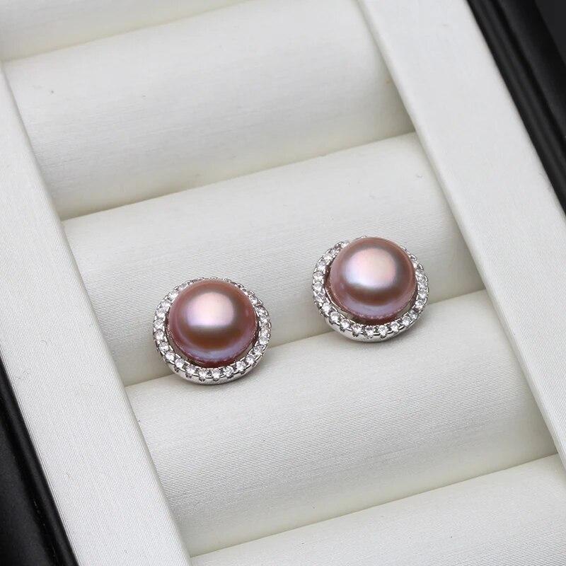 Real Pearl Stud Earrings For Women,White Freshwater Natural Pearl Earrings Wedding Jewelry 925 Silver