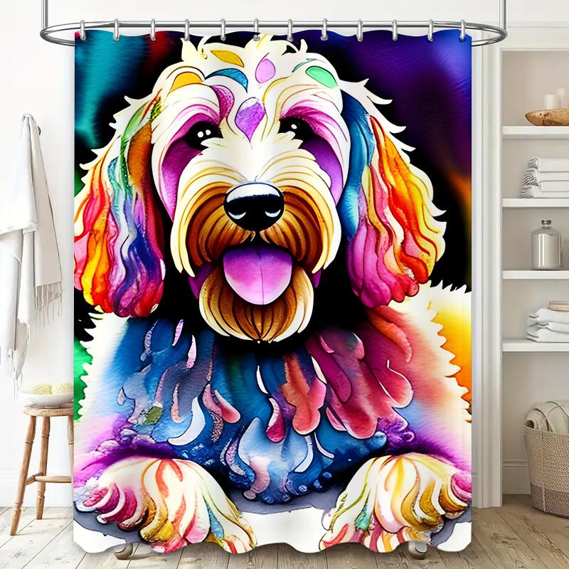 Vibrant Dog Shower Curtain Bathroom Decor With Eye-Catching Watercolor Artwork For Home Decoration