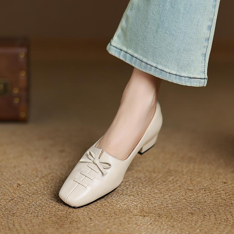 Fashion 2025 New Arrival Soft Genuine Leather Women Heels Shoes Square Toe Comfortable Fashion Casual Low Heel Shoes Four Seasons Shoes