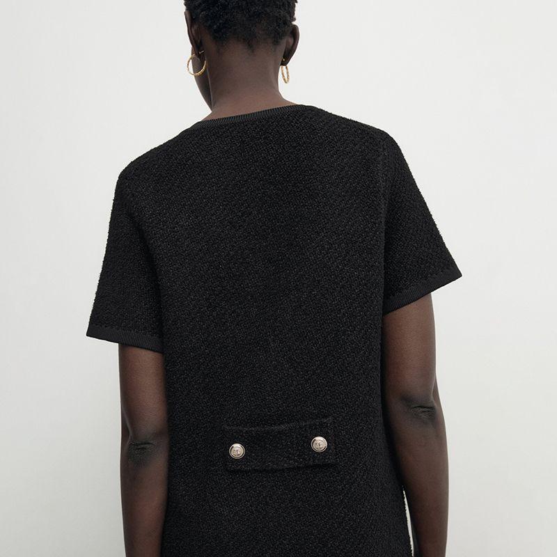 MD Women's Clothing Early Autumn Classic Style Fancy French Heavy Industry Black Short V-neck Dress Female 06637624800