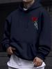 Men's Fashion Casual Streetwear for Autumn and Winter, Featuring A Warm Fleece Hoodie with A Rose Print and A Drawstring Hood.