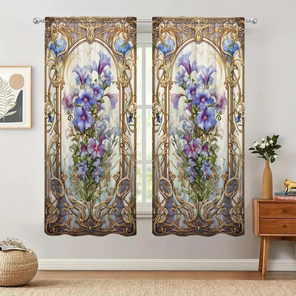 2 шт. Стильные великолепные цветочные напечатанные шторы для домашнего декора - Карманные шторы для окон в спальню, кухню, гостиную