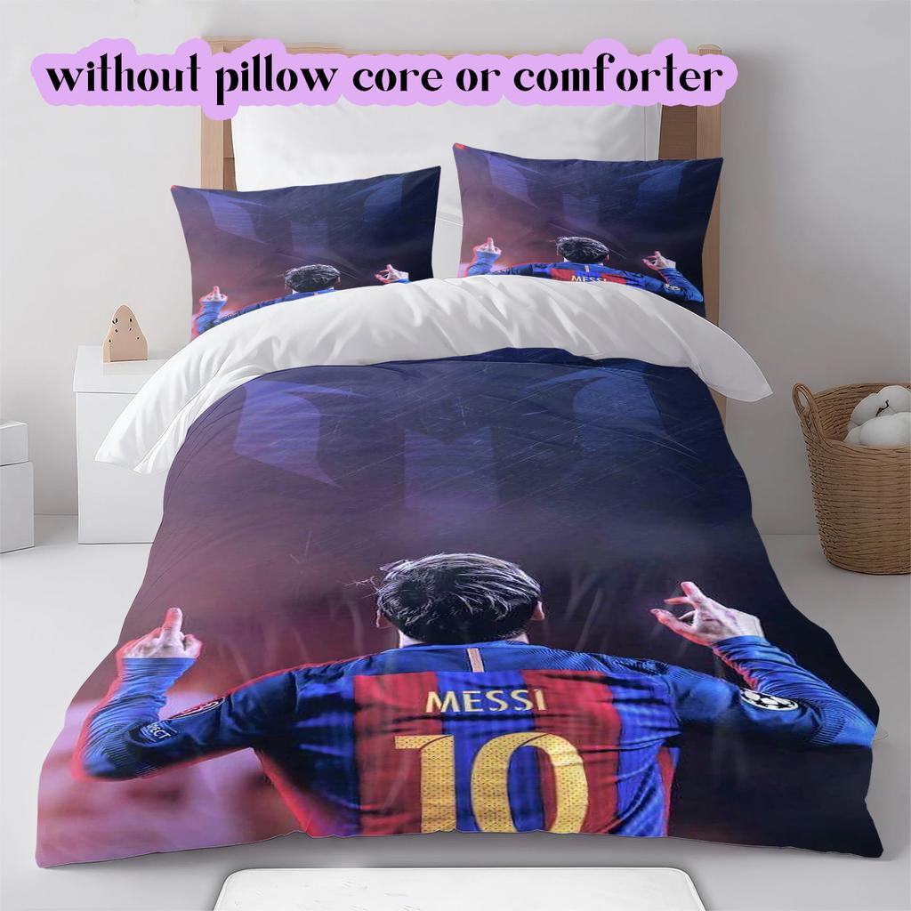 Soccer superstarPattern Bedding Quilt Set Quilt Cover Pillowcase Home Decoration Birthday Gift (1 * Duvet Cover + 2 * Pillowcase, Without Core)