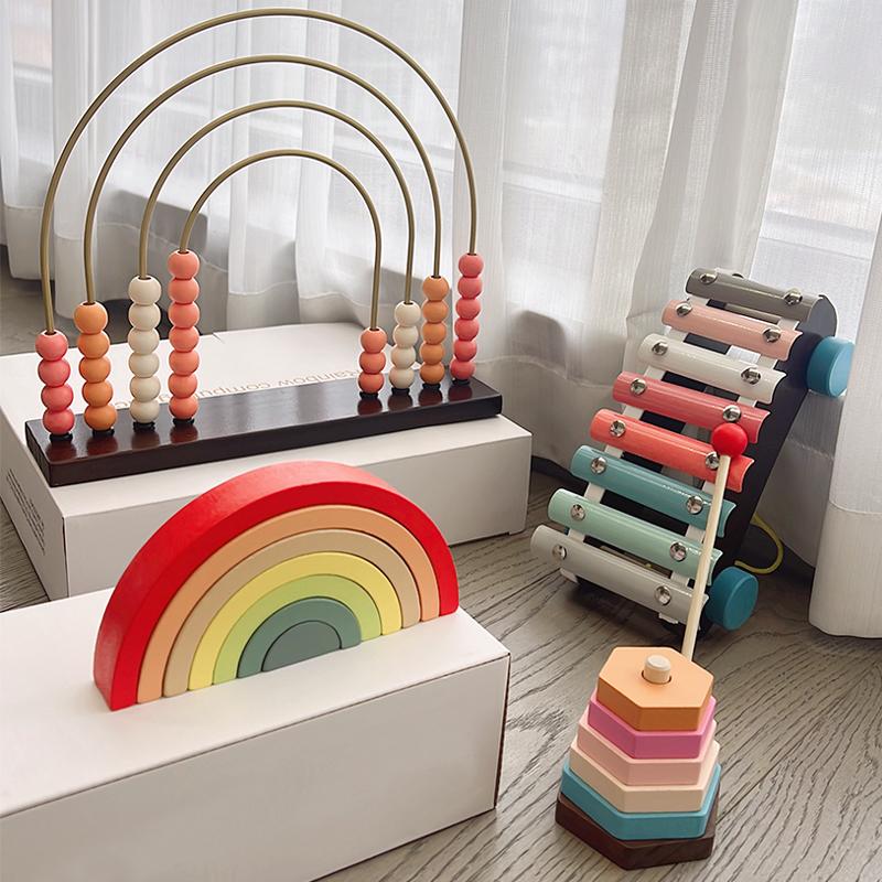 Montessori Pädagogisches Spielzeug Set Bogenbrücke Regenbogen Bausteine Zählwerk für Kinder Zählwerkzeuge Stapelspiel