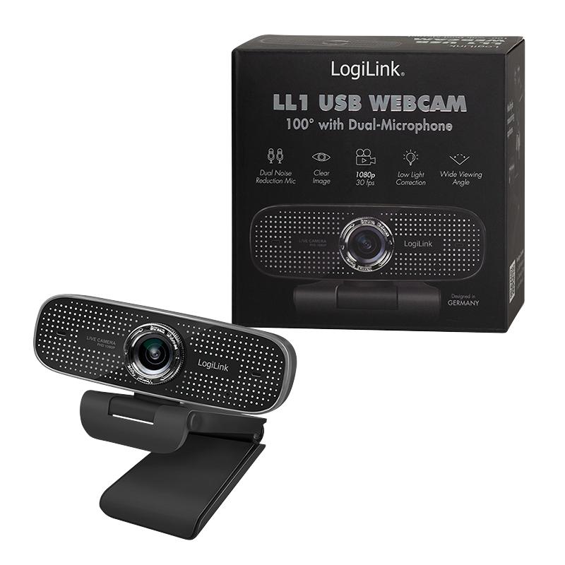 LogiLink Full HD USB-Webcam 2 Mikrofone Fokus Rauschunterdrückung