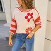 2025 Herbst und Winter Neue Übergröße Damenbekleidung Spleißen Modischer Blumen-Gestreifter Rundhals Langarm Vielseitiger Pullover