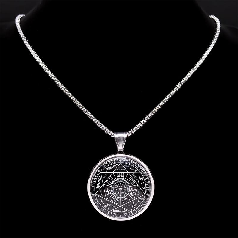 Siegel der Sieben Erzengel Medaille Edelstahl Glas Halskette Siegel Salomons Talisman Halskette Schutz Schmuck Halsband Mann