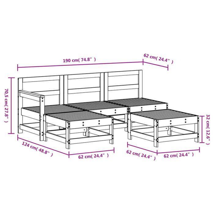 VidaXL Garden Lounge Set 5 Pcs, Sofas with Footrest, Furniture Set with Coffee Table Patio Terrace, Rustic, Wood 3186543