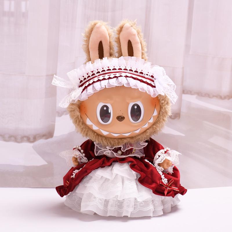 38cm Labubu Plush Doll Casual Outfit Set with Hat (Clothes Only)