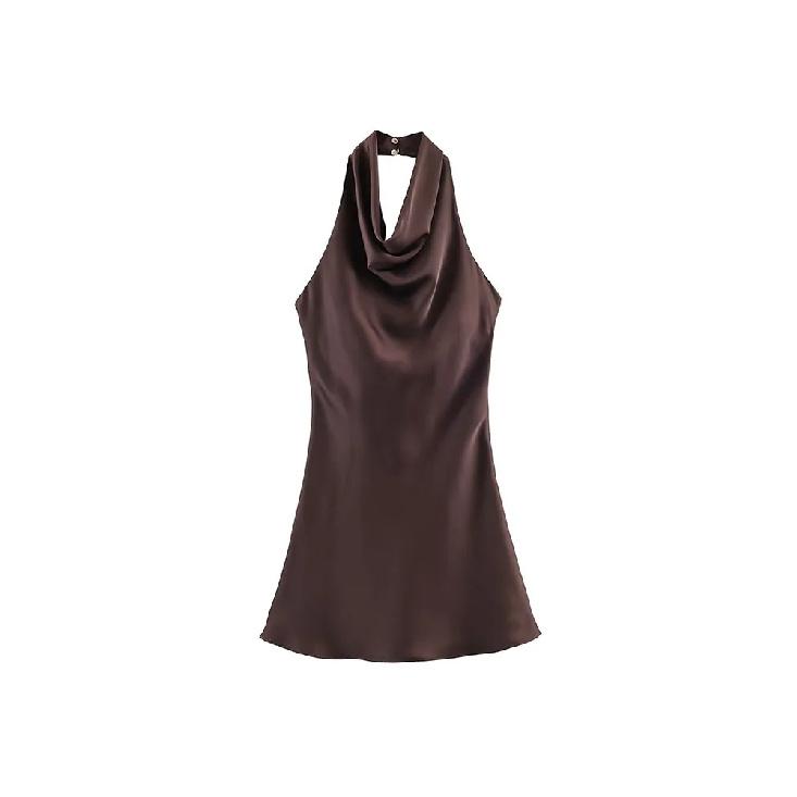 2026 Women Summer Halter Mini Dress Fashion Sexy Satin Backless Solid Female Elegant Street Party Dresses Clothing