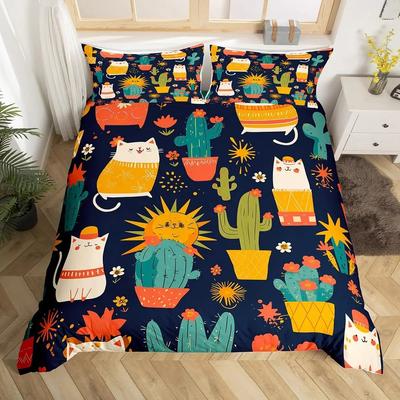 3D Print Tropical Botanical Bedding Set Bulbous Cactus Sketch Drawing Comforter Duvet Cover Desert Plants Flower Quilt Cover