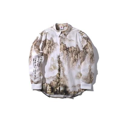 Li Ning Sports Fashion Serie Lässiges Langarmshirt Bergdruck Herrenhemden ASHP015-2
