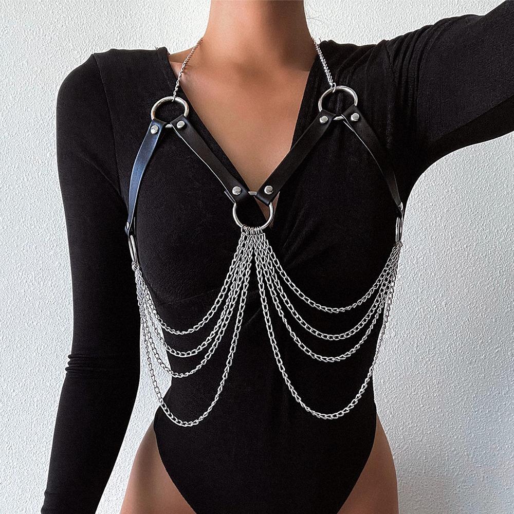 Women Fashion Pu Leather Belt Multi-Layer Fringe-Adorned Suspender Strap Gothic-Style Shaping Waist Belts Party Outfit Belt