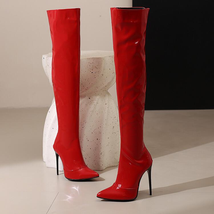 Moda Nowy Słodki Kolor Cukierkowy 12cm Wysokie Obcasy Kozaki za Kolano Kobiety Moda Stalowa Rurka Taniec Szpiczasty Cienki Obcas Długie Kozaki Rozmiar 35-48