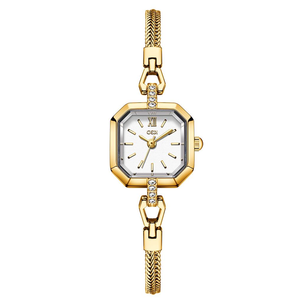 Square Fashionable Exquisite High-End Alloy Quartz Watch, Light Luxury Retro Niche High-Value Women'S Watch