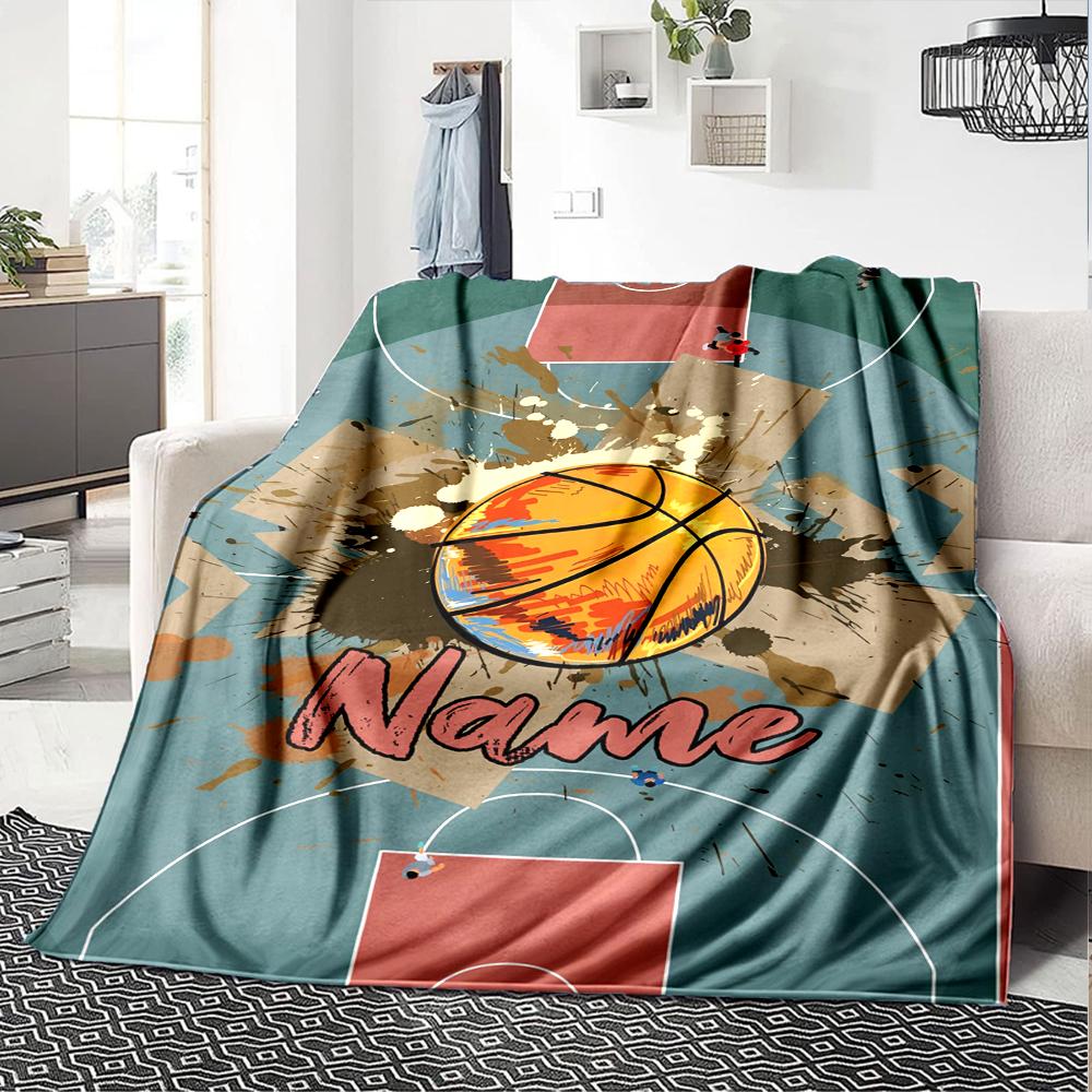 Custom Name basketball Theme Printed Blanket - Perfect for Couch, Bed, Travel & Outdoor Use | Machine Washable, Cozy & Durable.