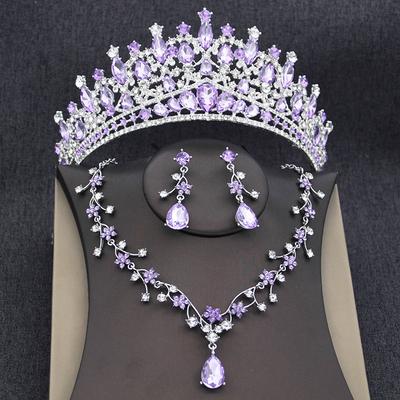 Elegantní fialové tiáry a svatební sady šperků pro ženy svatební koruna choker náhrdelník náušnice sada párty šperkový doplněk