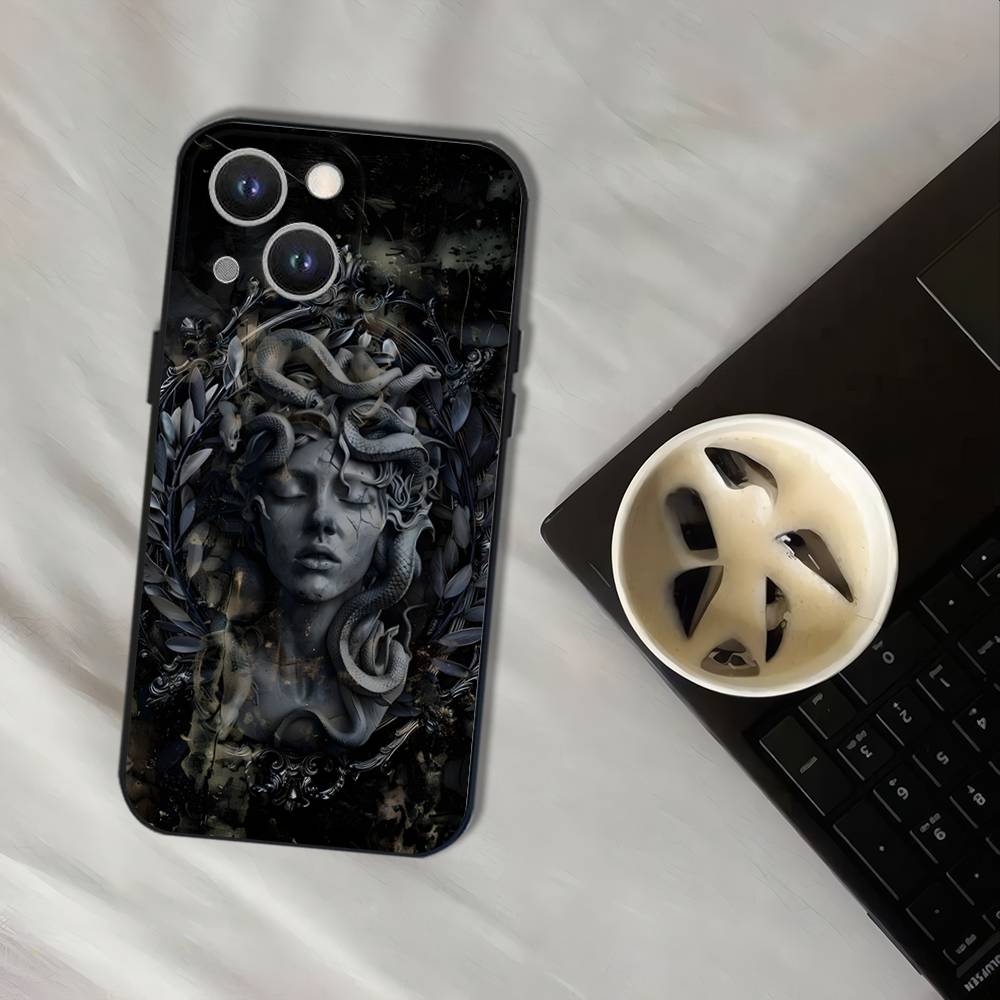 Medúza Řecká mytologie Podívej se na mě Pouzdro na telefon Pro iPhone 17,16,15,14,13,12,11,Pro,XS,Max,XR,Plus,E,SE4,Mini Černé Měkké pouzdro
