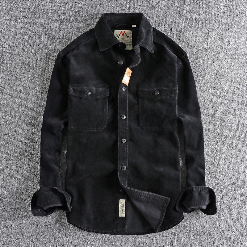 

Men s Retro Corduroy Long Sleeve Shirt Jacket - Versatile and Thick for Winter M 100–125 jin чорний